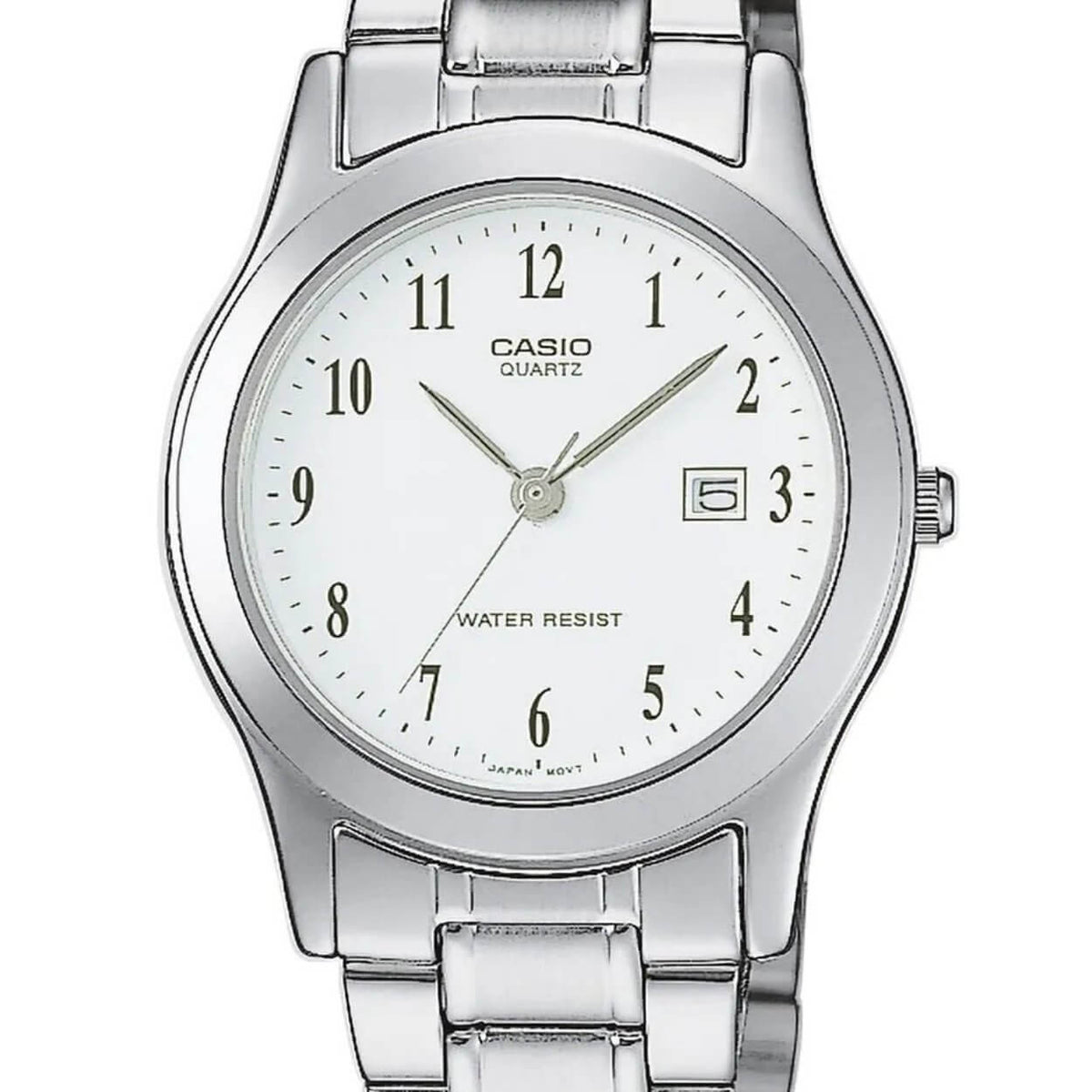 Casio Timeless LTP-1141PA-7BEG analog damklocka med vit urtavla och armband i rostfritt stål