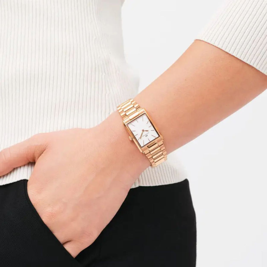 Daniel Wellington Bound 3-Link Rose Gold DW00100699 analog damklocka med vit urtavla och armband i rostfritt stål