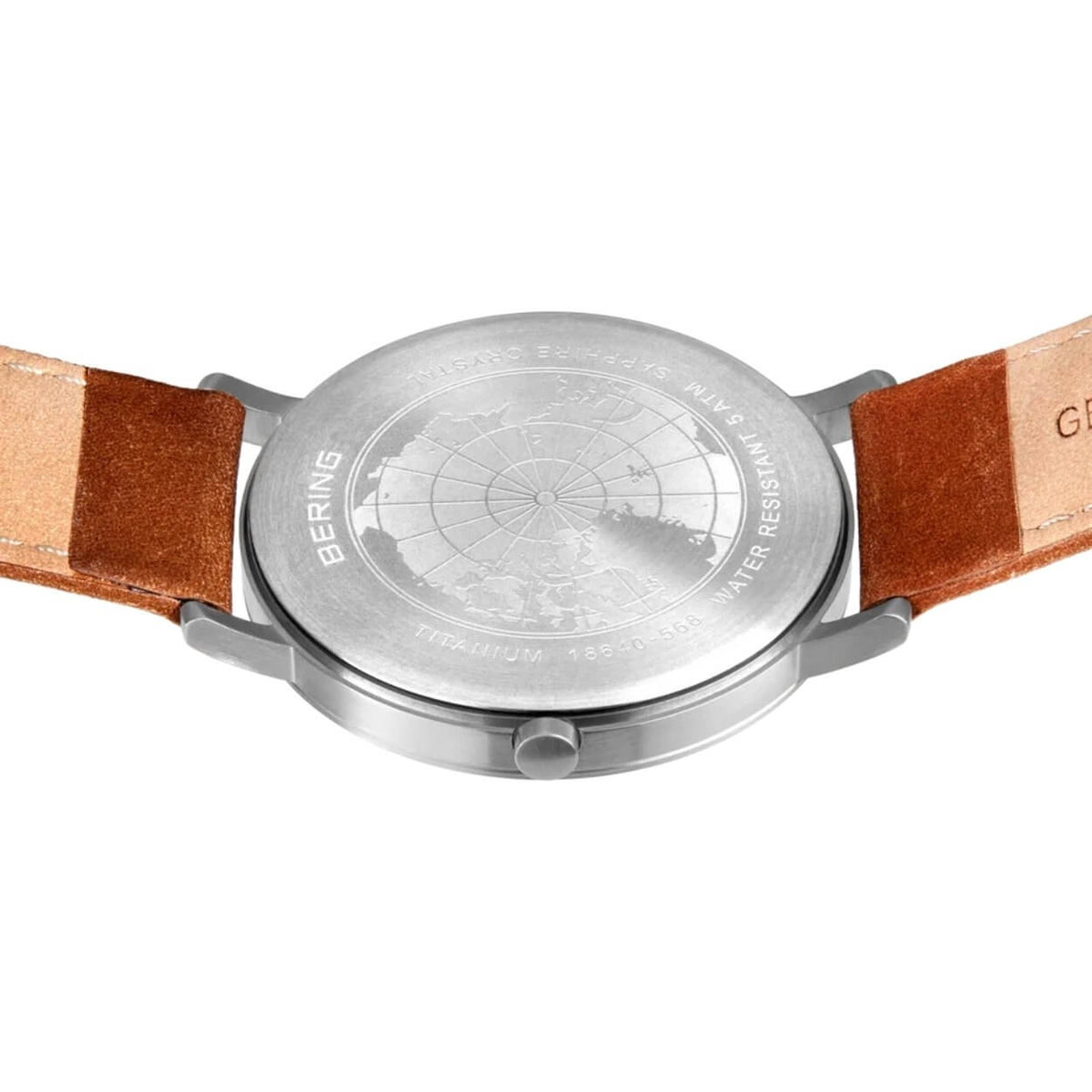 Bering Titanium 18640-568 analog herrklocka med grön urtavla och armband i läder