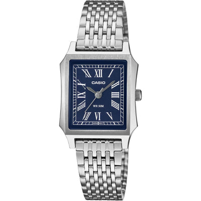Casio Timeless LTP-B190D-2BVER analog damklocka med blå urtavla och armband i rostfritt stål