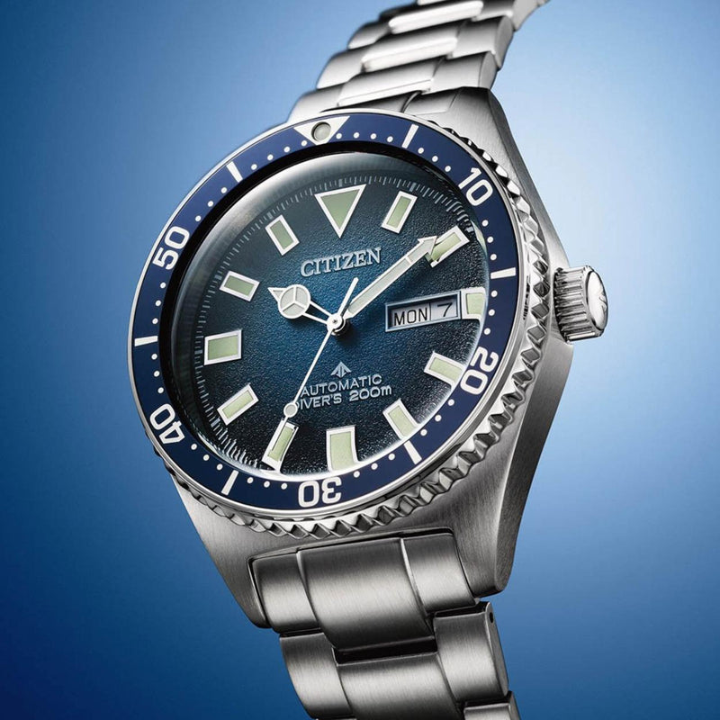 Citizen PROMASTER Mechanical Diver NY0129-58LE analog unisexklocka med blå urtavla och armband i rostfritt stål
