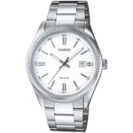 Casio Timeless MTP-1302PD-7A1VEF analog herrklocka med vit urtavla och armband i rostfritt stål