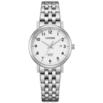 Citizen Sport EU6090-54A analog damklocka med vit urtavla och armband i rostfritt stål