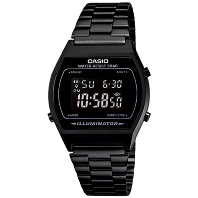 Casio Vintage B640WB-1BEF digital herrklocka med svart urtavla och armband i rostfritt stål