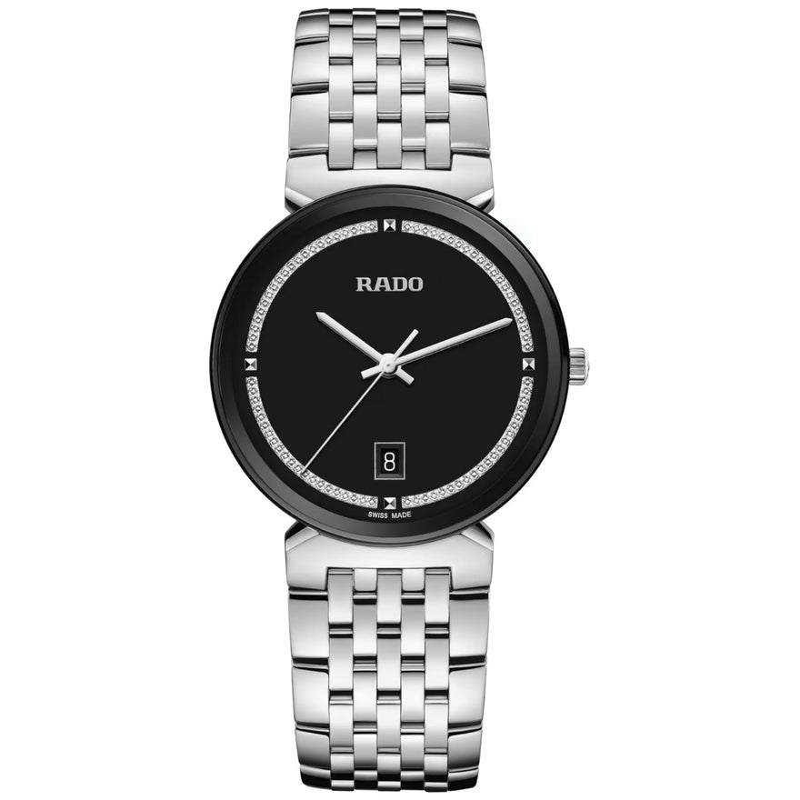 Rado Florence R48912163 analog herrklocka med svart urtavla och armband i rostfritt stål
