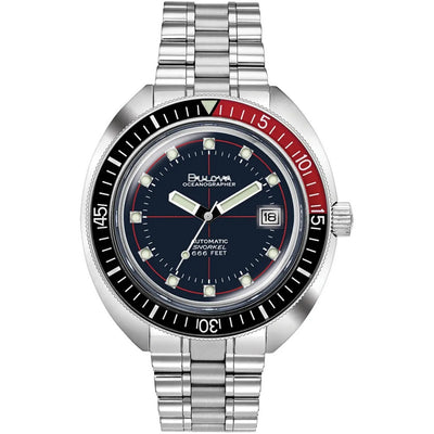 Bulova Devil Diver Oceanographer 98B320 analog herrklocka med blå urtavla och armband i rostfritt stål