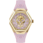 Philipp Plein The Skull PWADA0124 analog damklocka med rosa urtavla och armband i gummi