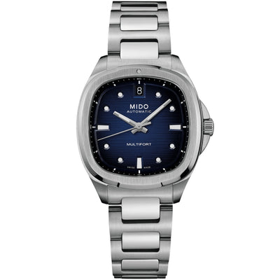 Mido Multifort TV 35 M049.307.11.041.00 analog unisexklocka med blå urtavla och armband i rostfritt stål