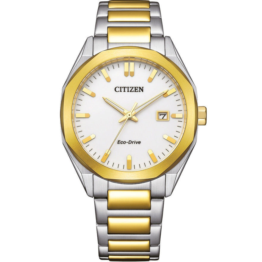 Citizen Eco-Drive BM7624-82A analog herrklocka med vit urtavla och armband i rostfritt stål