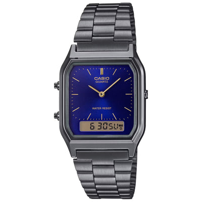 Casio Vintage AQ-230EGG-2AEF ana-digi herrklocka med blå urtavla och armband i rostfritt stål