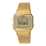 Casio Vintage A700WEMG-9AEF digital damklocka med guld urtavla och armband i rostfritt stål