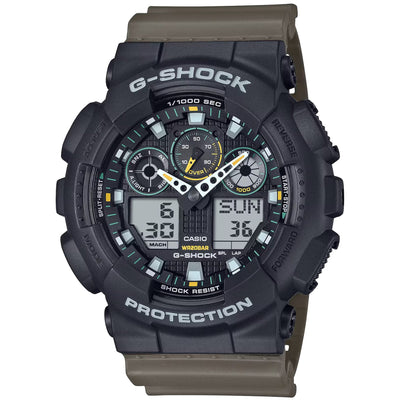 Casio G-Shock GA-100TU-1A3ER ana-digi herrklocka med svart urtavla och armband i resin