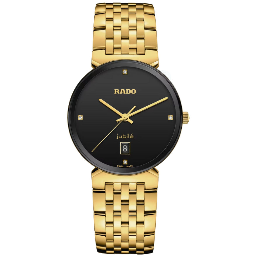 Rado Florence Diamonds R48914703 analog unisexklocka med svart urtavla och armband i rostfritt stål