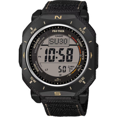 Casio Pro Trek PRG-69B-1ER digital herrklocka med svart urtavla och armband i textil