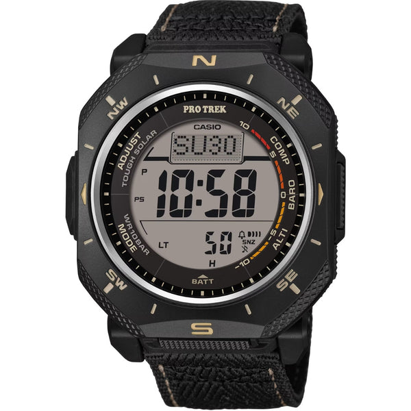Casio Pro Trek PRG-69B-1ER digital herrklocka med svart urtavla och armband i textil