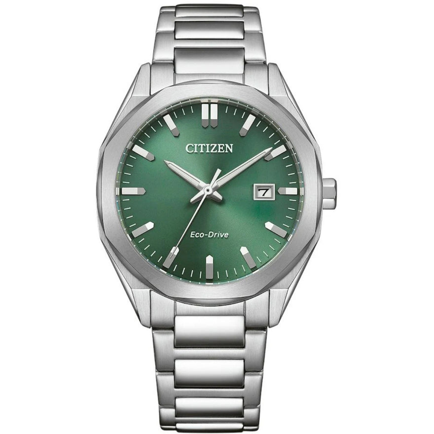 Citizen Core Collection Eco-Drive BM7620-83Y analog herrklocka med grön urtavla och armband i rostfritt stål