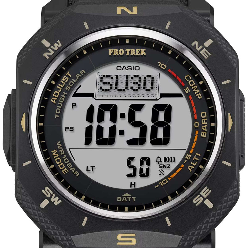 Casio Pro Trek PRG-69B-1ER digital herrklocka med svart urtavla och armband i textil