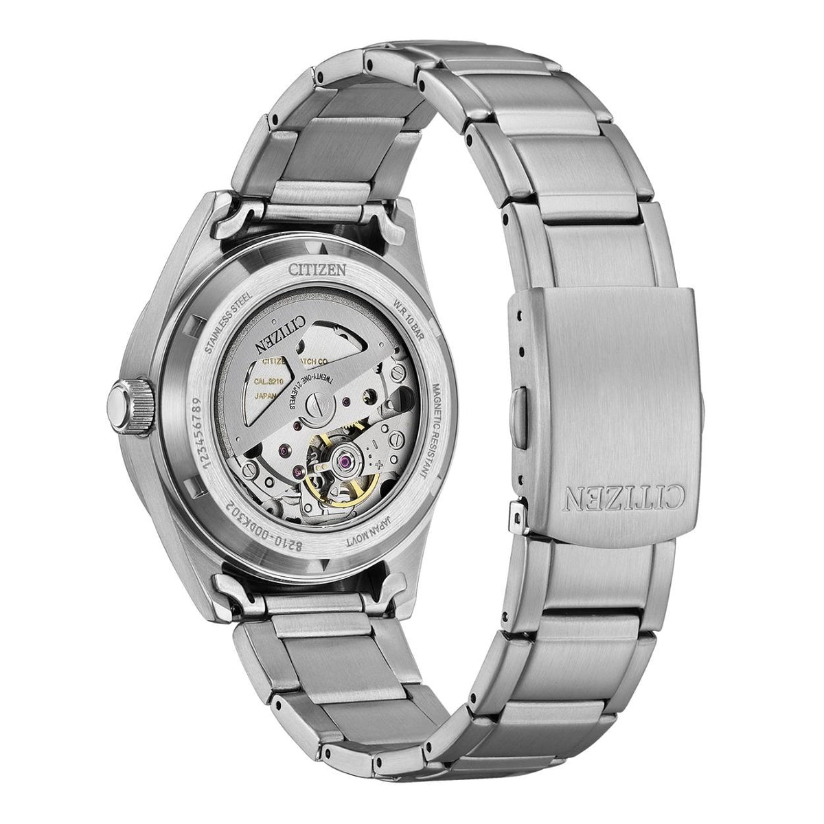 Citizen Automatic NJ0221-50E analog herrklocka med svart urtavla och armband i rostfritt stål