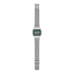 Casio Vintage A158WEM-3EF digital unisexklocka med grön urtavla och armband i rostfritt stål