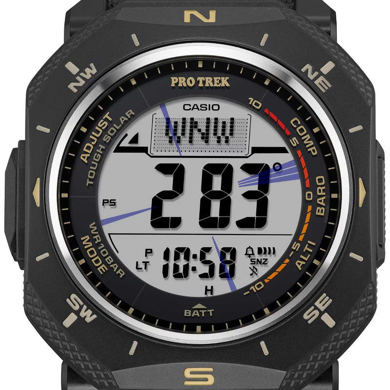 Casio Pro Trek PRG-69B-1ER digital herrklocka med svart urtavla och armband i textil