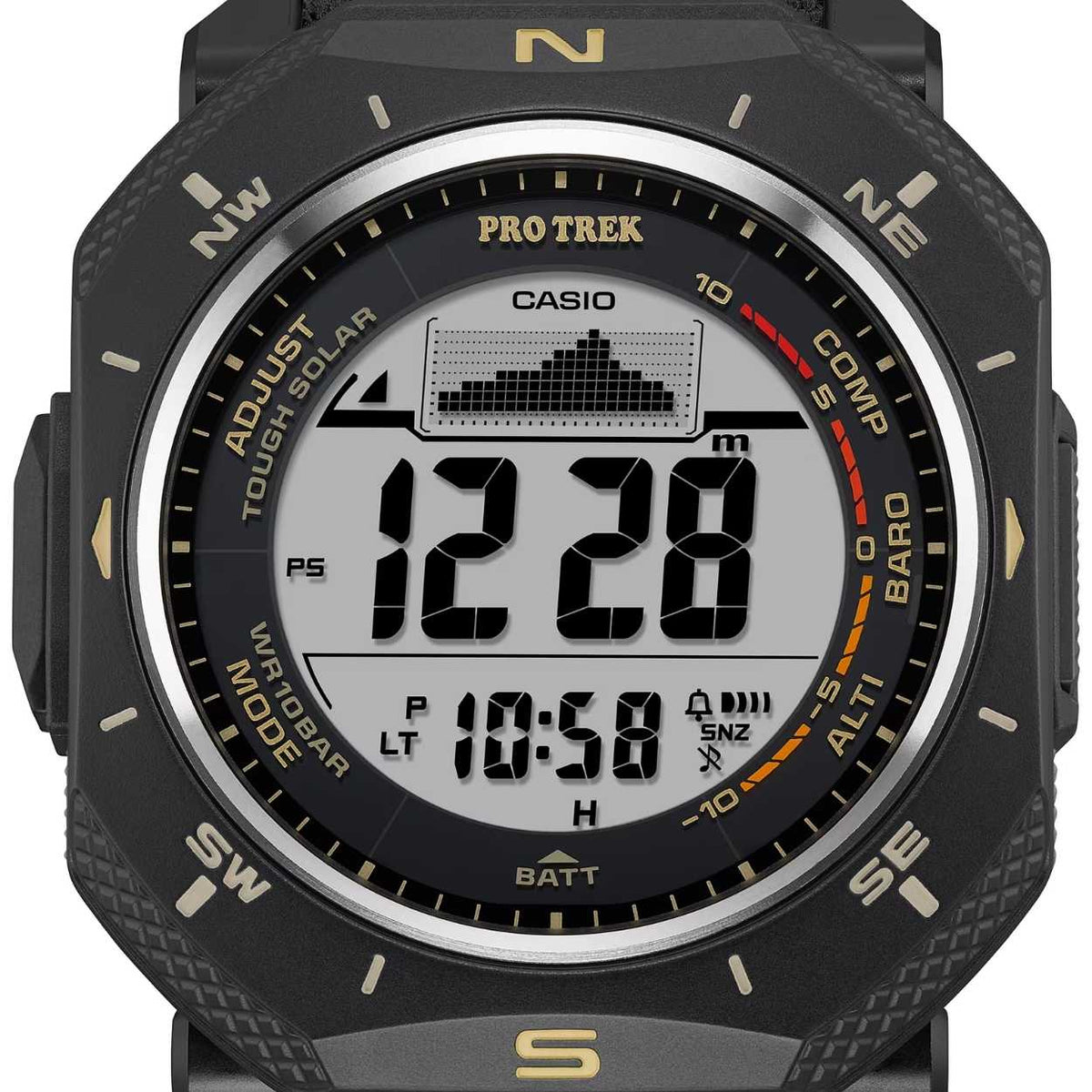 Casio Pro Trek PRG-69B-1ER digital herrklocka med svart urtavla och armband i textil