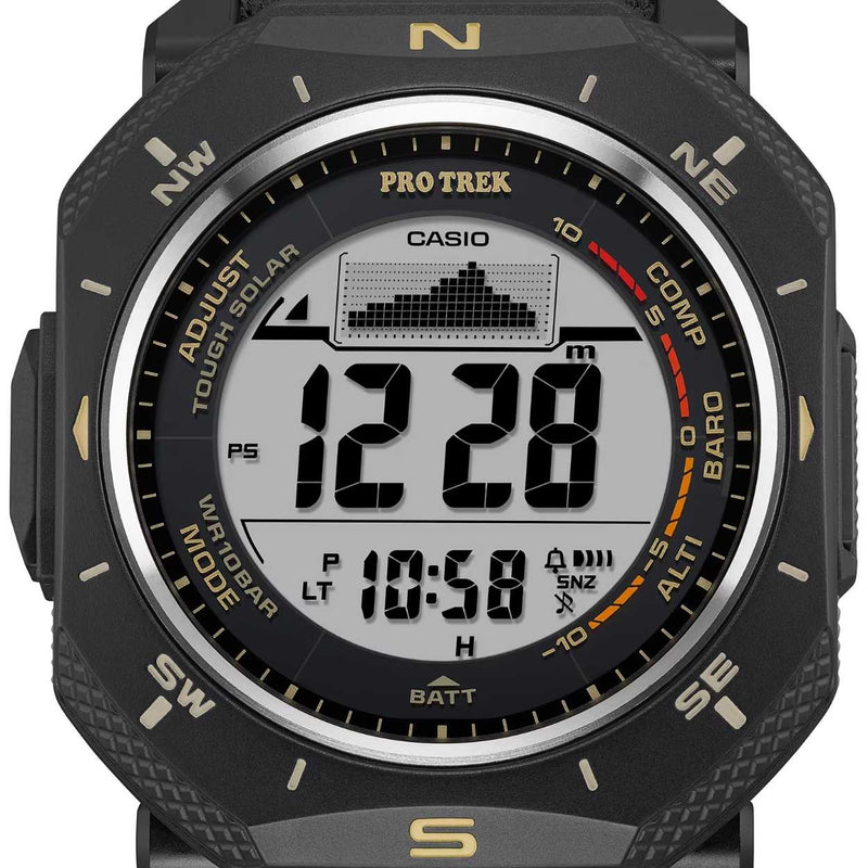 Casio Pro Trek PRG-69B-1ER digital herrklocka med svart urtavla och armband i textil