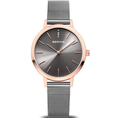 Bering Classic 13434-369 analog damklocka med grå urtavla och armband i rostfritt stål