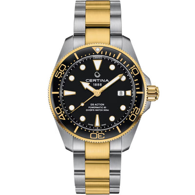 Certina DS Action Diver Powermatic 80 C032.607.22.051.00 analog herrklocka med svart urtavla och armband i rostfritt stål