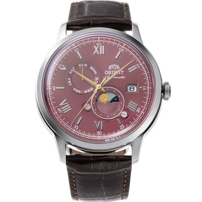 Orient Bambino RA-AK0807R30B analog herrklocka med rött urtavla och armband i läder