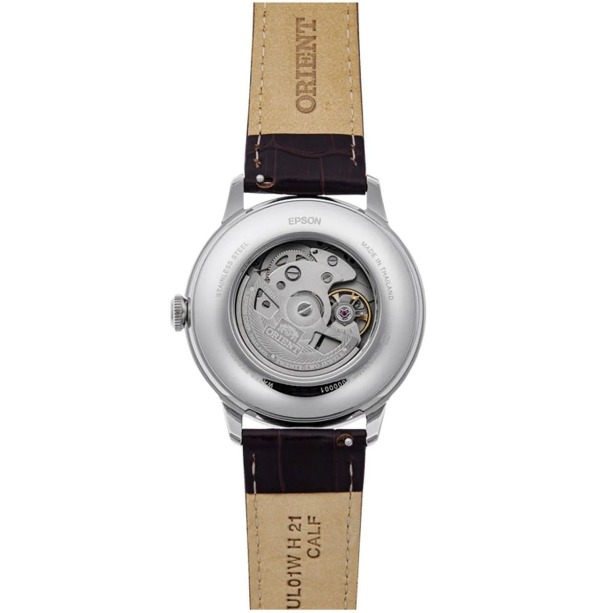Orient Bambino RA-AK0807R30B analog herrklocka med rött urtavla och armband i läder
