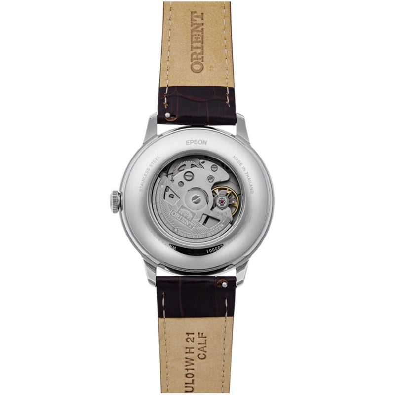 Orient Bambino RA-AK0807R30B analog herrklocka med rött urtavla och armband i läder