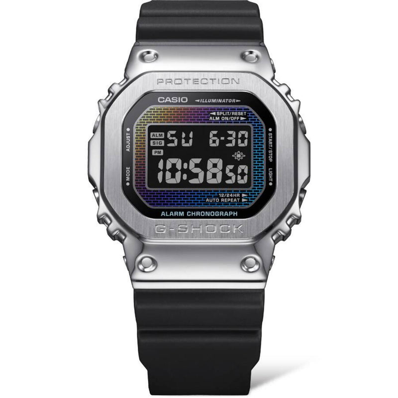 Casio G-Shock GM-5600RW-1ER digital herrklocka med flerfärgad urtavla och armband i rostfritt stål