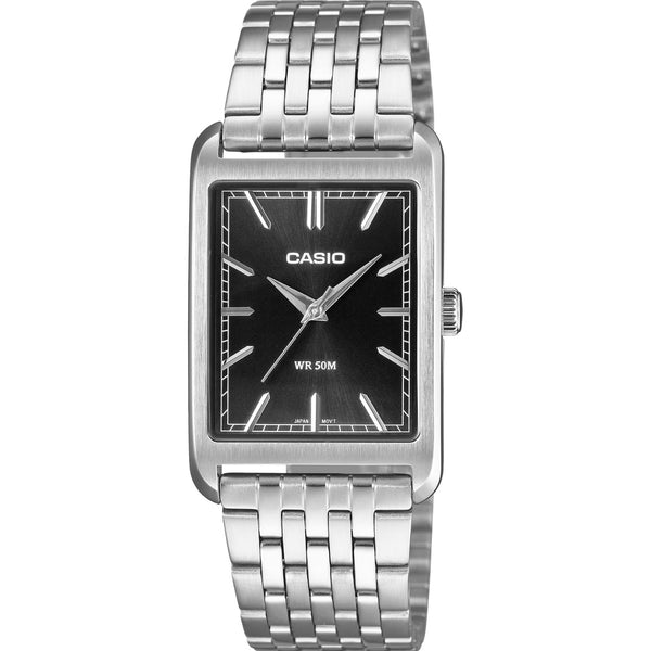 Casio Timeless MTP-B215D-1AVER (lägg gtin) analog unisexklocka med svart urtavla och armband i rostfritt stål