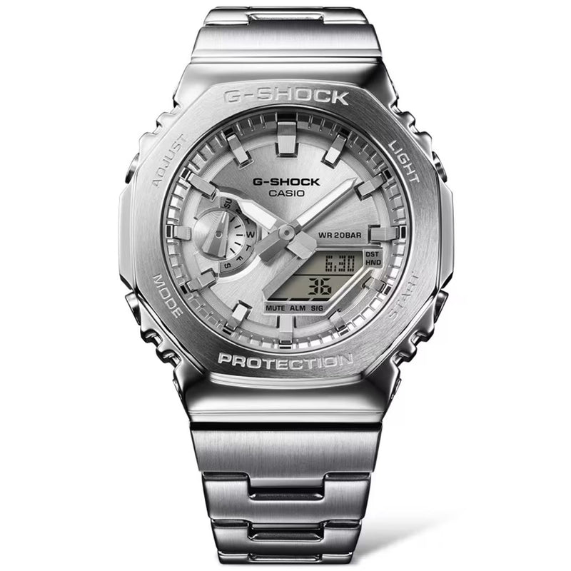 Casio G-Shock G-Steel GM-2110D-7AER ana-digi herrklocka med silver urtavla och armband i rostfritt stål