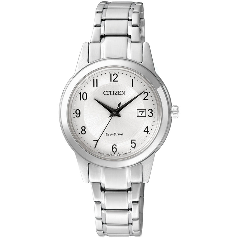 Citizen Eco-Drive FE1081-59B analog damklocka med vit urtavla och armband i rostfritt stål