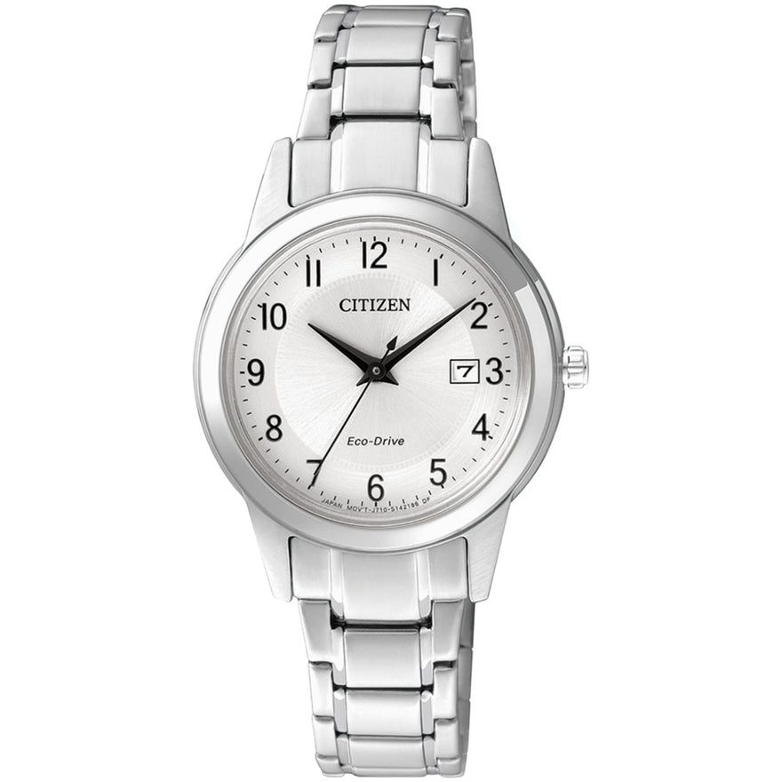 Citizen Eco-Drive FE1081-59B analog damklocka med vit urtavla och armband i rostfritt stål