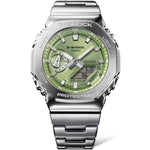 Casio G-Shock G-Steel GM-2110D-3AER ana-digi herrklocka med grön urtavla och armband i rostfritt stål