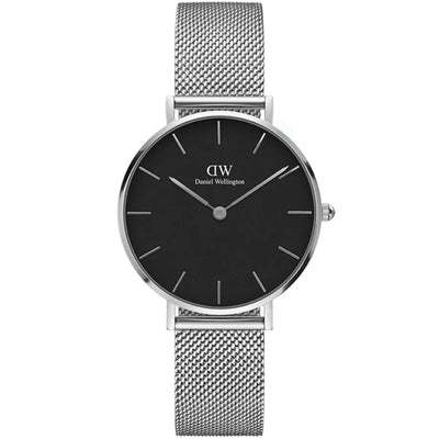 Daniel Wellington Classic Petite DW00100162 analog damklocka med svart urtavla och armband i rostfritt stål