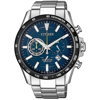 Citizen Super Titanium CA4444-82L analog herrklocka med blå urtavla och armband i rostfritt stål