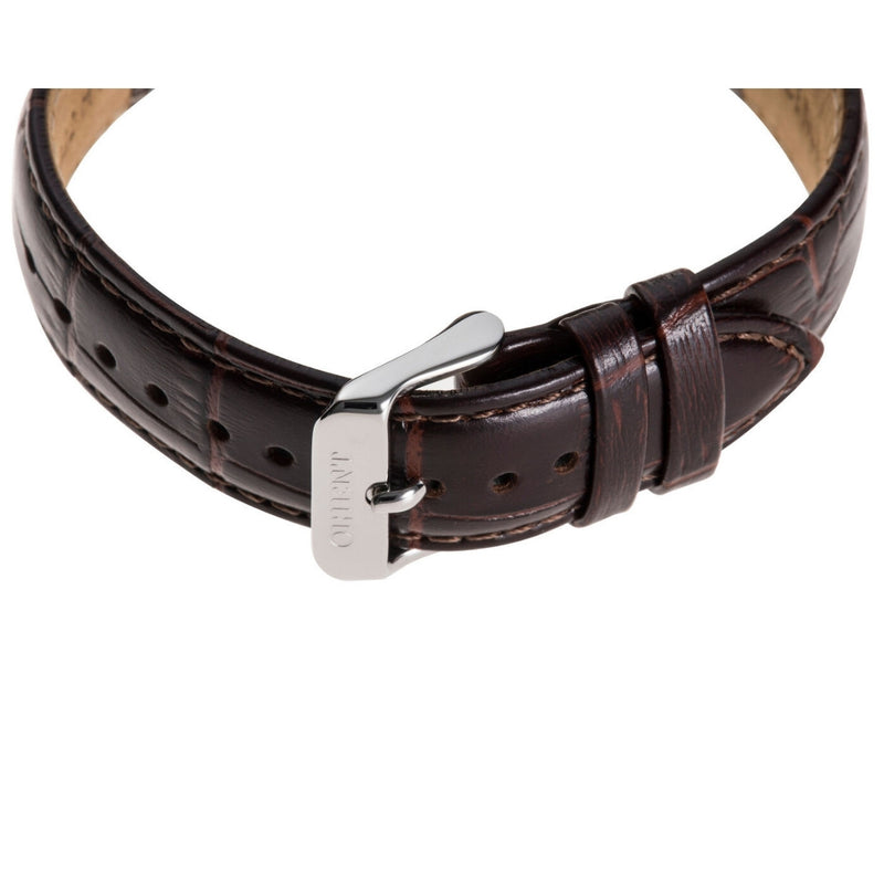 Orient Bambino RA-AP0002S30B analog herrklocka med vit urtavla och armband i läder