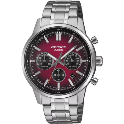 Casio Edifice EFR-575D-4AEF analog herrklocka med rött urtavla och armband i rostfritt stål