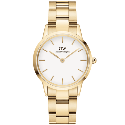 Daniel Wellington Iconic Link Ø28mm DW00100567 analog damklocka med vit urtavla och armband i rostfritt stål
