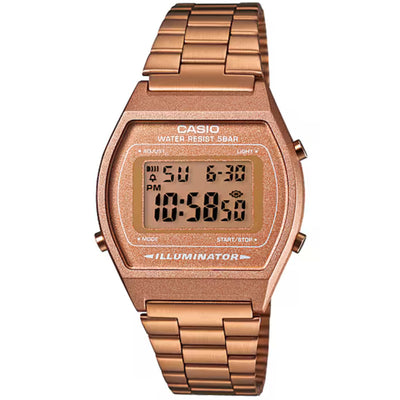 Casio Vintage B640WC-5AEF digital herrklocka med roséguld urtavla och armband i rostfritt stål