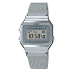Casio Vintage A700WEM-7AEF digital unisexklocka med silver urtavla och armband i rostfritt stål
