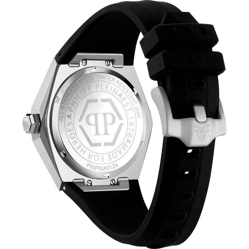 Philipp Plein The Skull PWPWA0124 analog herrklocka med svart urtavla och armband i gummi