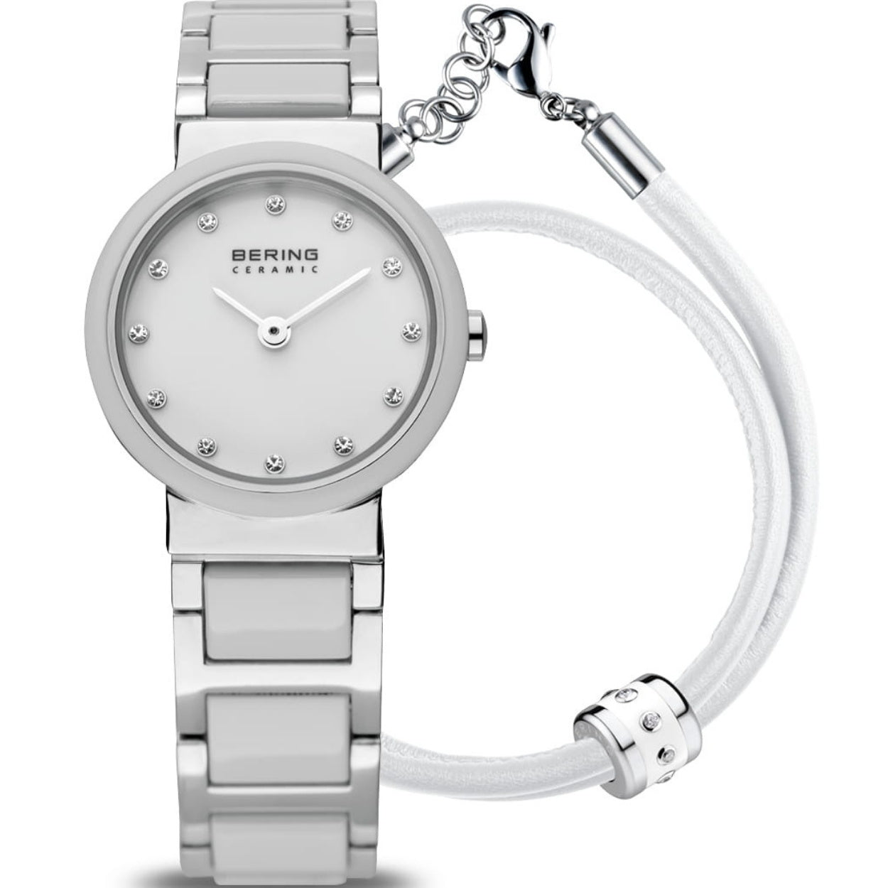 Bering Classic 10725-854-GWP analog damklocka med vit urtavla och armband i rostfritt stål