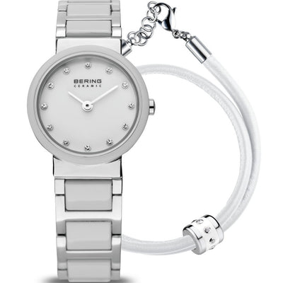 Bering Classic 10725-854-GWP analog damklocka med vit urtavla och armband i rostfritt stål