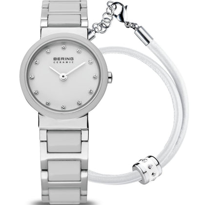Bering Classic 10725-854-GWP analog damklocka med vit urtavla och armband i rostfritt stål