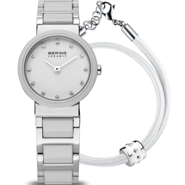 Bering Classic 10725-854-GWP analog damklocka med vit urtavla och armband i rostfritt stål