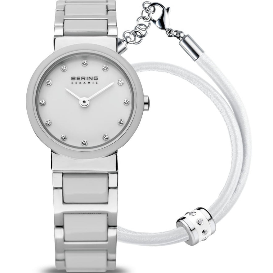 Bering Classic 10725-854-GWP analog damklocka med vit urtavla och armband i rostfritt stål